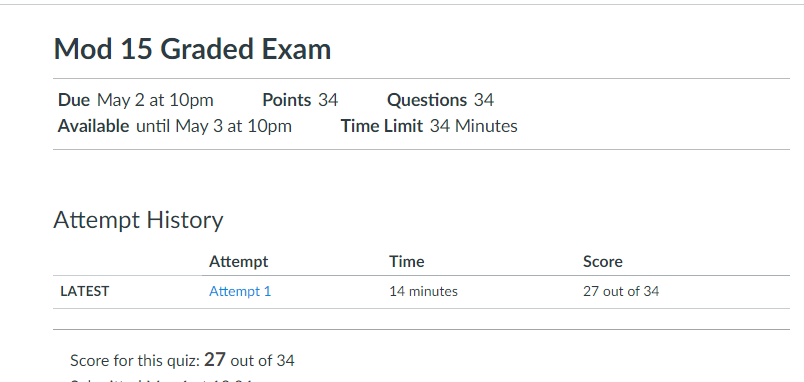 Module 15 graded exam